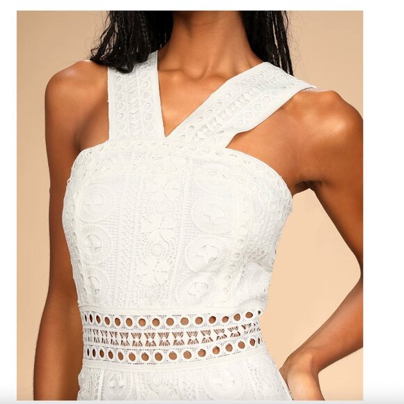 Lulus Cocktail Ready Ivory Crochet Lace Midi Dress White - Size M - Picture 2 of 5